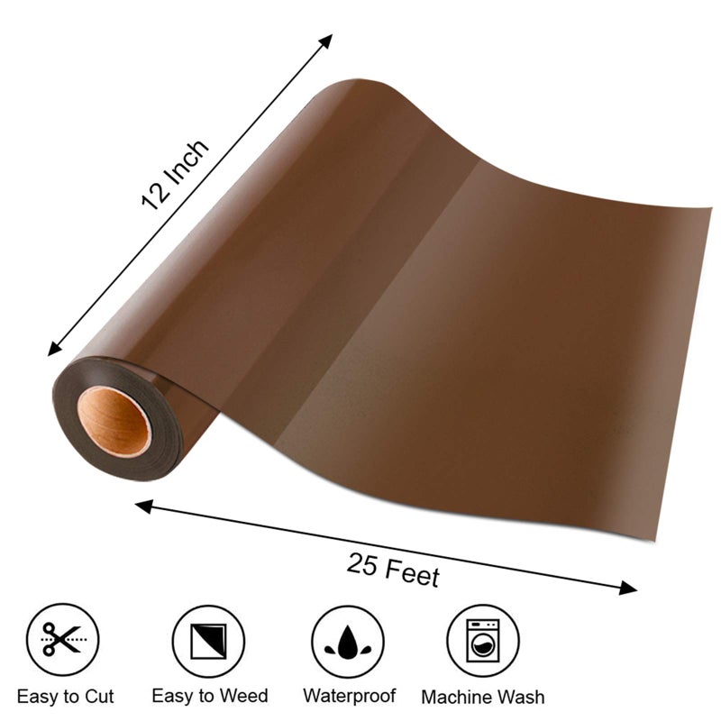 KISSWILL Brown HTV Heat Transfer Vinyl -12" X 25' Iron on Vinyl Rolls for T-Shirts, Compatible with Silhouette Cameo or Heat Press Machine - Image 2